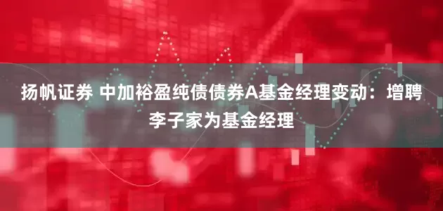 扬帆证券 中加裕盈纯债债券A基金经理变动：增聘李子家为基金经理