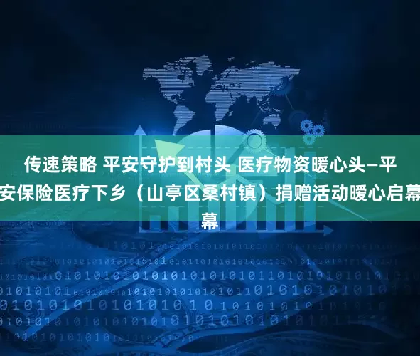 传速策略 平安守护到村头 医疗物资暖心头—平安保险医疗下乡（山亭区桑村镇）捐赠活动暧心启幕